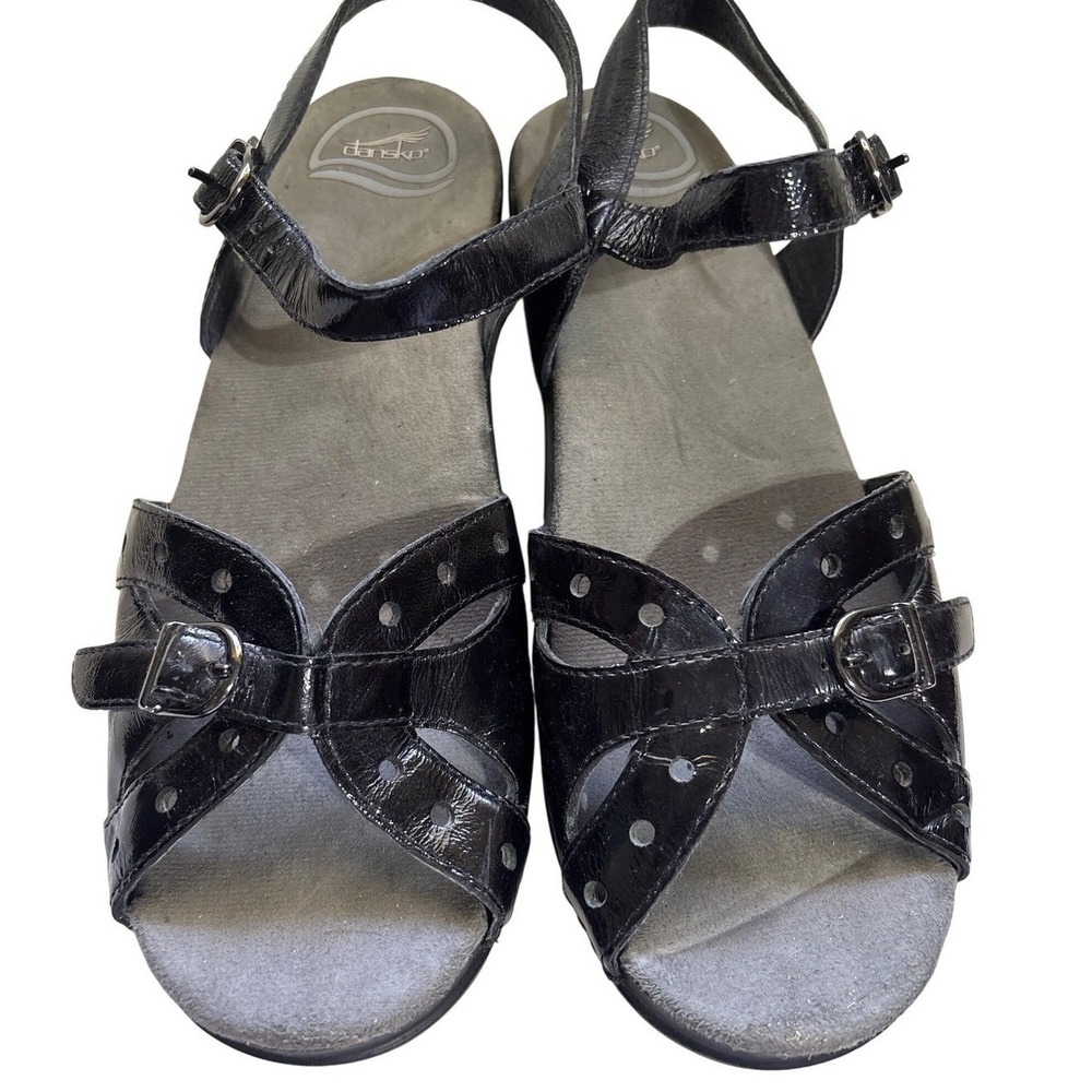 Dansko Black Patent Leather Adjustable Buckle Strap Sandals 40